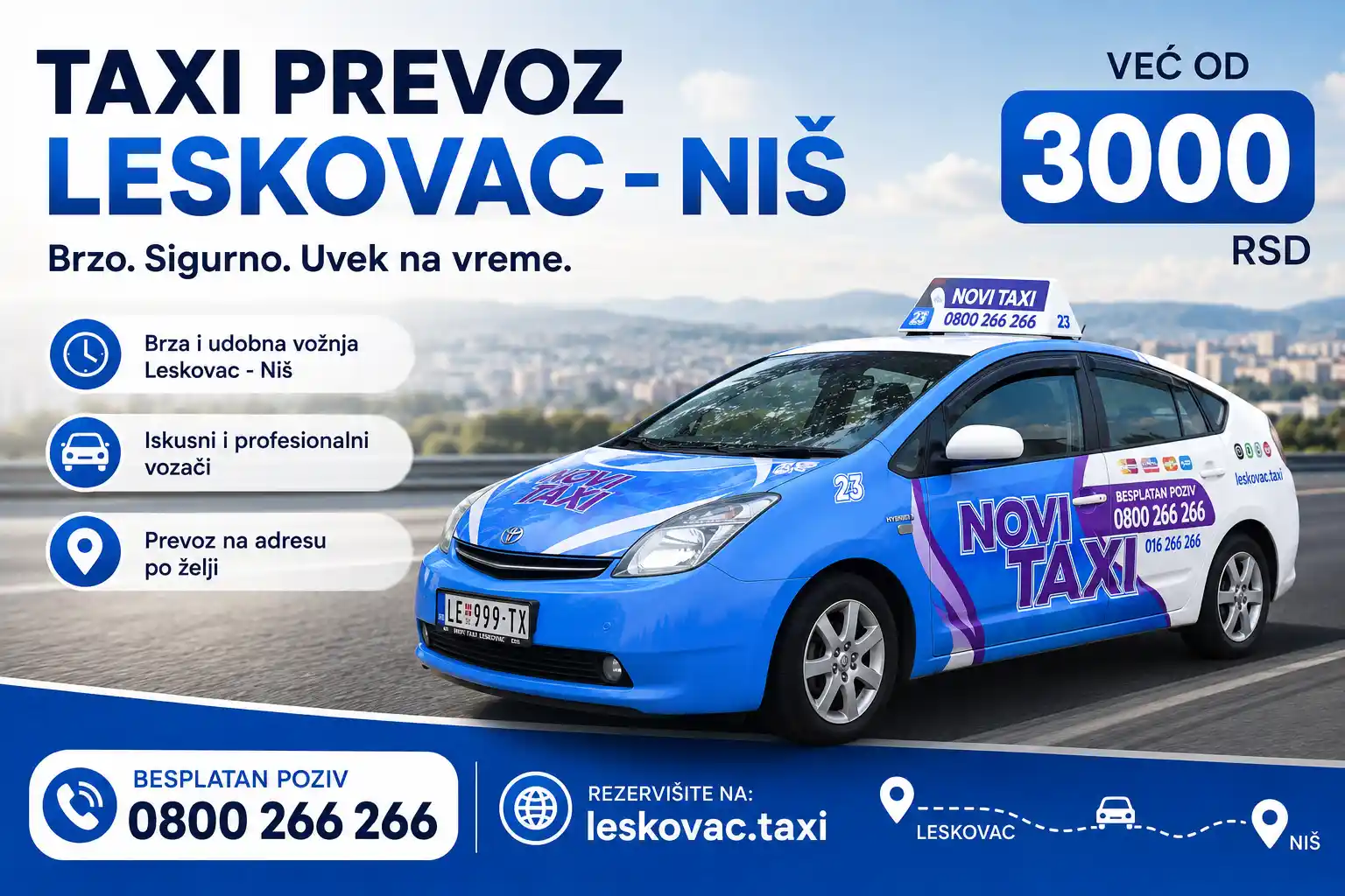 Taksi Leskovac Niš fiksna cena 3.000 RSD - Novi Taxi 016