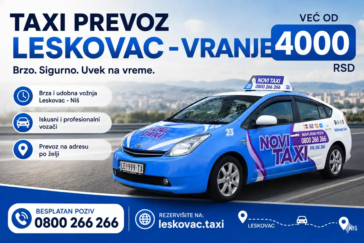 Taksi Leskovac–Vranje: cena 4.000 RSD, fiksno - Novi Taxi 016